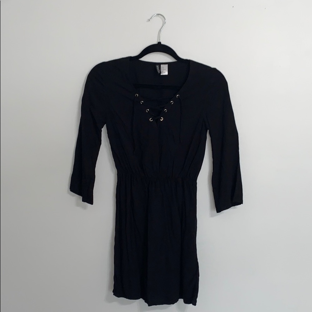 Black Midi Dress with Lace-tie front